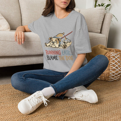 Bulldog T-Shirt — “Running Late… Blame The Dog” Funny Pet Lover Tee