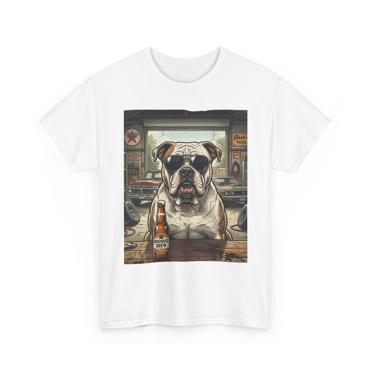 Bulldog Bar Scene T‑Shirt – Cute Bulldog with Beer Graphic Tee