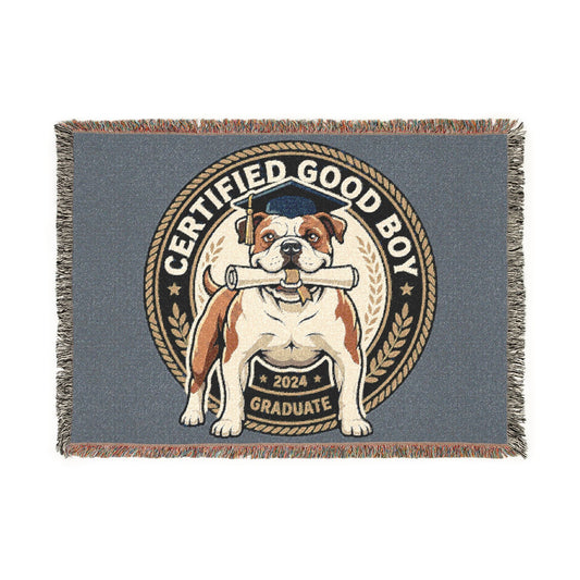 Certified Good Boy Bulldog Woven Blanket – Dog Lover Throw