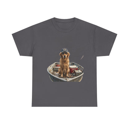 Fishing Dog T‑Shirt — Golden Retriever in Boat Graphic Tee