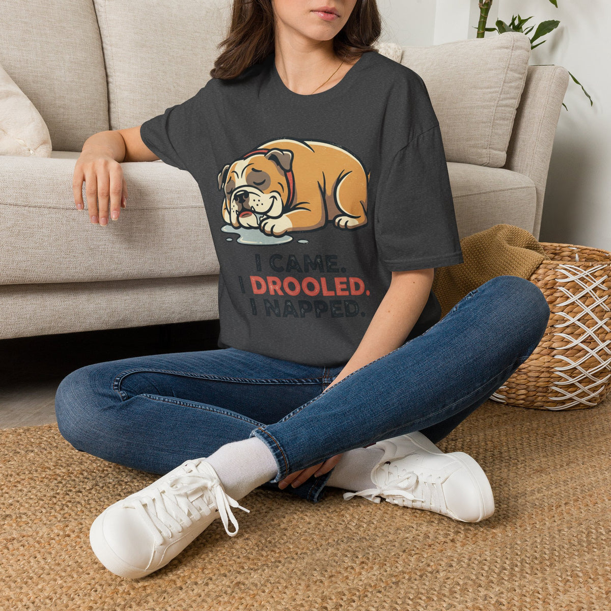 Bulldog Nap T-Shirt — "I Came. I Drooled. I Napped." Cute Sleeping Dog Tee