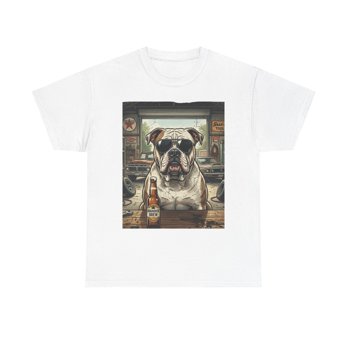 Bulldog Bar Scene T‑Shirt – Cute Bulldog with Beer Graphic Tee