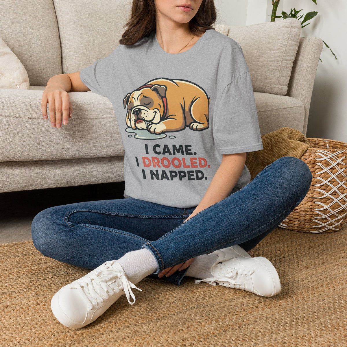 Bulldog Nap T-Shirt — "I Came. I Drooled. I Napped." Cute Sleeping Dog Tee