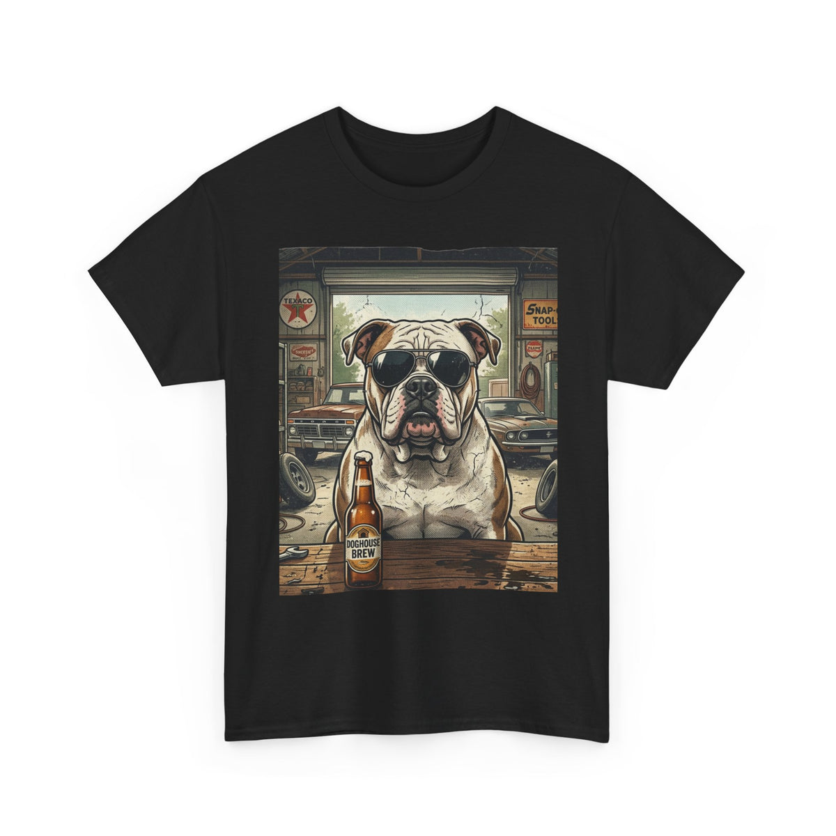 Bulldog Bar Scene T‑Shirt – Cute Bulldog with Beer Graphic Tee
