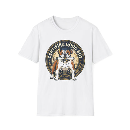 Certified Good Boy T-Shirt — Cute Bulldog Dog Lover Tee