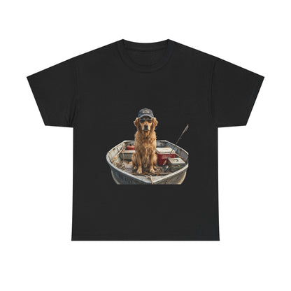 Fishing Dog T‑Shirt — Golden Retriever in Boat Graphic Tee