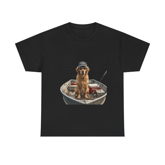 Fishing Dog T‑Shirt — Golden Retriever in Boat Graphic Tee